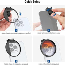 Load image into Gallery viewer, NEEWER Upgraded 67mm Phone Filter Mount Threaded Lens Filter Clip w/Cold Shoe Mount, Locking Knob, 13mm Opening Compatible with iPhone 16 15 Pro Max Plus 14 13 Samsung Galaxy S22 S23 S24 Ultra, LA006
