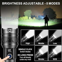 Load image into Gallery viewer, Rechargeable Flashlights 2000 High Lumens, Long Range 5000ft, Super Bright LED Flashlight USB C, High Powerd Multi-Functional Heavy Duty Strong Flash Light High Beam, for Emergency Security Camping
