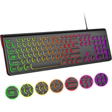 Load image into Gallery viewer, USB Wired Keyboard with Backlit 7-Colors, Full Size Keyboard with Retro Keycaps, Numeric Keypad and Media Hotkey for Computer Desktop PC Laptop and Windows 7 8 10 11
