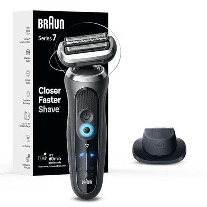 Braun Electric Shaver for Men, Series 7 7120s, Wet & Dry Shave, Turbo & Gentle Shaving Modes, Waterproof Foil Shaver, with Precision Trimmer, Space Grey