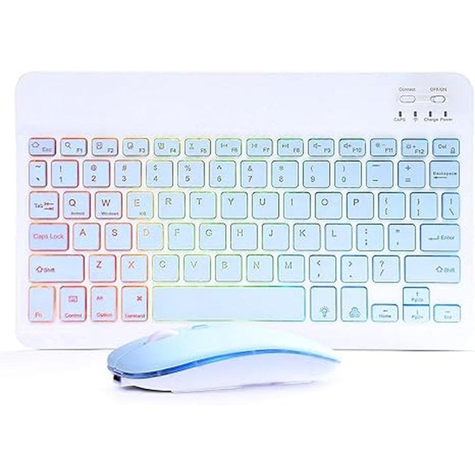 Bluetooth Keyboard and Mouse Combo for iPad - Rechargeable Wireless Keyboard & Mouse with 7-Color Backlit Compatible with iPad 9th/8th Gen, iPad Pro/Air/Mini, iPhone14/13/12 Pro,(10 inch Blue)