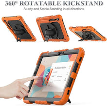 Load image into Gallery viewer, SEYMAC stock Case for Samsung Galaxy Tab S9/ S9 FE 5G Tablet Case with Screen Protector Pencil Holder [360 Rotating Hand Strap] &amp;Stand, Drop-Proof for Galaxy Tab S9 FE 10.9''/ S9 11'', Orange
