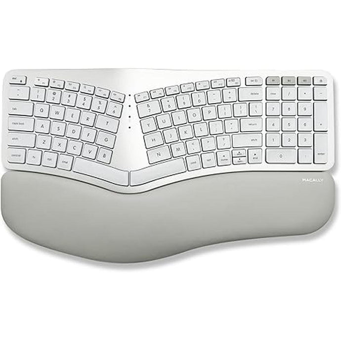 Macally Backlit Bluetooth Ergonomic Keyboard for Mac - Sculpted for Comfort - Wireless Ergonomic Keyboard (100-Key MacOS Layout) - Rechargeable Split Ergo Keyboard - MacBook, iMac, iPad, iPhone