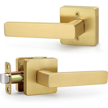 Load image into Gallery viewer, Square Non-Locking Passage Door Lever, Brushed Gold Door Handles, Heavy Duty Gold Door Lever Without Keys and Lock Reversible Door Handle for Right/Left Handed Hallway Closet Door
