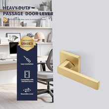 Load image into Gallery viewer, Square Non-Locking Passage Door Lever, Brushed Gold Door Handles, Heavy Duty Gold Door Lever Without Keys and Lock Reversible Door Handle for Right/Left Handed Hallway Closet Door

