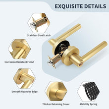Load image into Gallery viewer, Brushed Gold Entry Door Handle with Lock and Keys, Round Design Heavy Duty Gold Interior Door Lever with Satin Brass Finish, Reversible for Left/Right Handed for Entrance and Front Door
