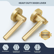 Load image into Gallery viewer, Brushed Gold Entry Door Handle with Lock and Keys, Round Design Heavy Duty Gold Interior Door Lever with Satin Brass Finish, Reversible for Left/Right Handed for Entrance and Front Door
