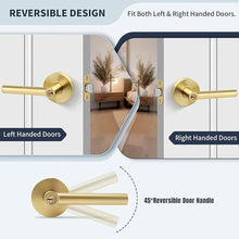 Load image into Gallery viewer, Brushed Gold Entry Door Handle with Lock and Keys, Round Design Heavy Duty Gold Interior Door Lever with Satin Brass Finish, Reversible for Left/Right Handed for Entrance and Front Door

