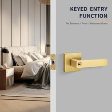 Load image into Gallery viewer, Square Keyed Entry Door Lever, Brushed Gold Door Handles, Heavy Duty Door Lever with Keys and Lock Gold Door Handle Reversible Door Handle for Right/Left Handed Entrance Front Door Bedroom
