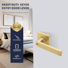 Load image into Gallery viewer, Square Keyed Entry Door Lever, Brushed Gold Door Handles, Heavy Duty Door Lever with Keys and Lock Gold Door Handle Reversible Door Handle for Right/Left Handed Entrance Front Door Bedroom

