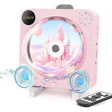 Load image into Gallery viewer, Portable Bluetooth CD Player with Speakers - Small Wall CD Player for Home with Remote Control FM Radio Digital Screen Headphone Jack,Support AUX in Cable&amp;USB,Pink Kpop Player
