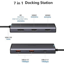 Load image into Gallery viewer, 4K Triple Monitor Docking Station, 7-in-1 USB C Hub with Dual HDMI 4K@60Hz, DP 8K@30Hz/4K@144Hz/4K@120Hz, 100W PD, 3x10Gbps USB for Dell/HP/Lenovo
