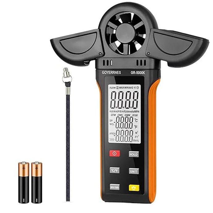Handheld Anemometer, Digital Wind Speed, Temperature, Humidity Gauge Meter, Air Flow Velocity CFM Measuring Device for HVAC Outdoor Sailing Shooting Golf