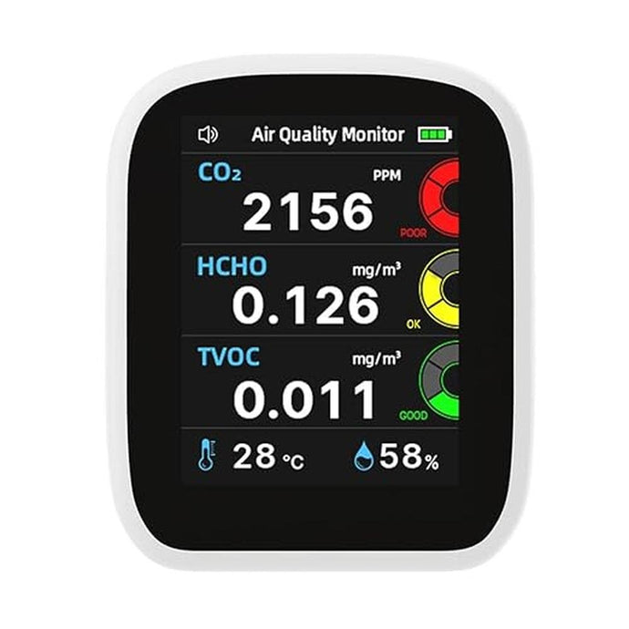 Indoor Air Quality Monitor, 5 in 1 Professional & Accurate CO2, TVOC, HCHO, Humidity& Temperature Detector for Tent Camping Home Office School Car