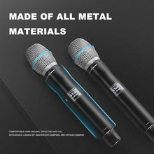 Load image into Gallery viewer, BOMGE 340U UHF Wireless Microphone System, Metal Dynamic Cordless Mic Set with Case,Auto Scan, for Singing, Karaoke, Church, DJ, 2x200UHF Adjustable Frequencies,Long Range 328ft Range
