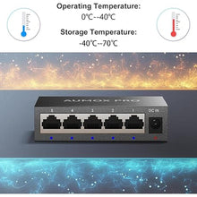 Load image into Gallery viewer, 5 Port Gigabit Unmanaged Ethernet Switch, AUMOX PRO Home Network Hub, Office Ethernet Splitter, Plug-and-Play, Silent Operation, Desktop or Wall Mount, Fanless Metal Design
