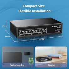 Load image into Gallery viewer, 8 Port PoE Switch Gigabit 120W, Gigabit Unmanaged Ethernet Switch, Plug &amp; Play, 802.3af/at Compliant, Metal Housing, 8-Port Network Switch for Home/Office Energy Efficient Silent Operation
