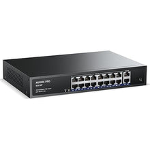 Load image into Gallery viewer, 16 Port Gigabit PoE Switch,AUMOX PRO SG518P 18 Ethernet Unmanaged PoE with 2 Gigabit Uplink 250W,Plug and Play,Sturdy Metal Desktop, Wall Mount or Rackmount Network Switch, 802.3af/at Compliant

