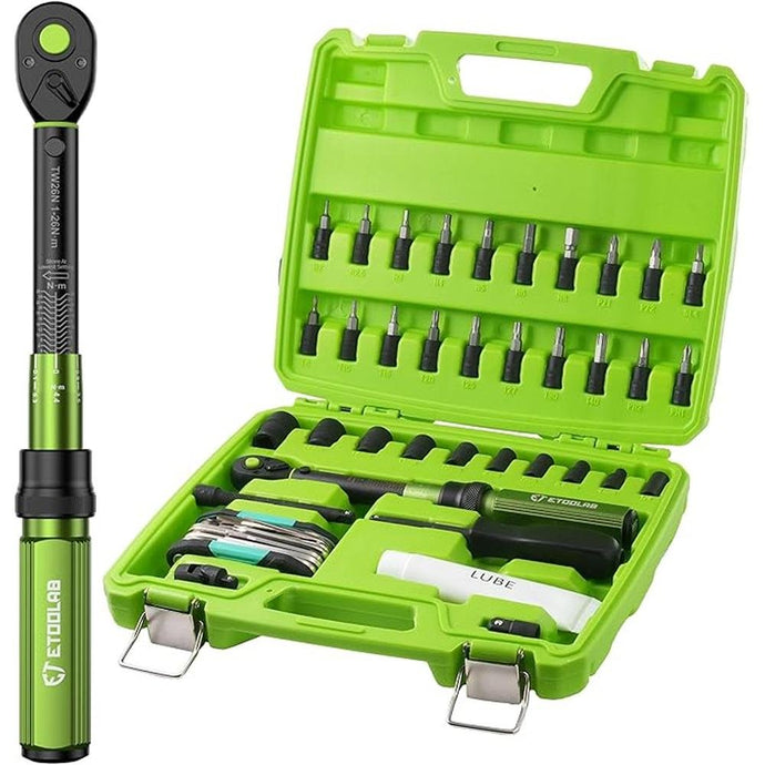 1/4 Torque Wrench with Bike Tire Repair kit, 37Pcs Dual-Range?1-26 Nm/10-231.3 in.lb?±3% Precision Inch Pound Torque Wrench, 72 Tooth Dual-Direction for MTB, E-Bike, Moto Maintenance