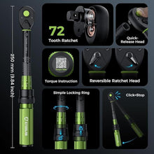 Load image into Gallery viewer, 1/4 Torque Wrench with Bike Tire Repair kit, 37Pcs Dual-Range?1-26 Nm/10-231.3 in.lb?±3% Precision Inch Pound Torque Wrench, 72 Tooth Dual-Direction for MTB, E-Bike, Moto Maintenance
