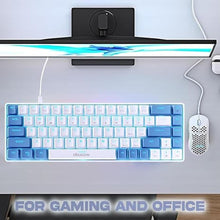 Load image into Gallery viewer, abucow 60% Mechanical Keyboard with Blue Backlight 68-Key Gaming Keyboard White-Light Blue Keycaps - Red Switches for a Premium Typing and Gaming Experience PC Mac (White-Light Blue)
