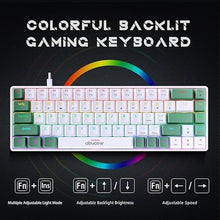 Load image into Gallery viewer, abucow 60% Mechanical Keyboard with Rainbow Backlight 68-Key Gaming Keyboard White-Green Keycaps - Red Switches for a Premium Typing and Gaming Experience PC Mac (White-Green)
