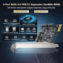 Load image into Gallery viewer, Binardat PCIE X1 to SATA Card 4 Port, 6Gbps SATA 3.0 Controller, Includes 4 SATA Cables and Low Profile Bracket, for Windows 10/11

