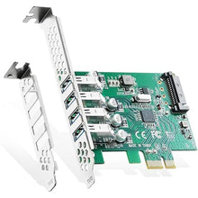 Load image into Gallery viewer, Binardat PCIE to 4 Ports USB 3.0 Expansion Card, Self-Powered, Low Profile Bracket, USB3 Hub Controller Adapter for Windows 10/11

