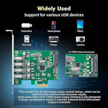 Load image into Gallery viewer, Binardat PCIE to 4 Ports USB 3.0 Expansion Card, Self-Powered, Low Profile Bracket, USB3 Hub Controller Adapter for Windows 10/11
