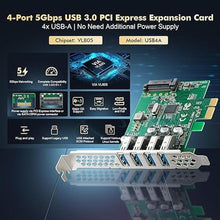 Load image into Gallery viewer, Binardat PCIE to 4 Ports USB 3.0 Expansion Card, Self-Powered, Low Profile Bracket, USB3 Hub Controller Adapter for Windows 10/11
