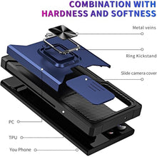 Load image into Gallery viewer, Asuwish Phone Case for Samsung Galaxy S24 Ultra 5G with Slide Camera Cover and Tempered Glass Screen Protector Card Holder Ring Stand Hybrid Cell Accessories S24Ultra 24S S 24 24Ultra Women Men Blue
