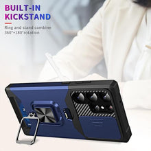 Load image into Gallery viewer, Asuwish Phone Case for Samsung Galaxy S24 Ultra 5G with Slide Camera Cover and Tempered Glass Screen Protector Card Holder Ring Stand Hybrid Cell Accessories S24Ultra 24S S 24 24Ultra Women Men Blue
