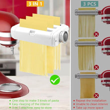 Load image into Gallery viewer, Pasta Maker Attachment 3 in 1 Set for KitchenAid Stand Mixers, 8 Adjustable Thickness Settings, Pasta Attachment Included Pasta Sheet Roller, Spaghetti Cutter and Fettuccine Cutter and Cleaning Brush

