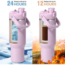 Load image into Gallery viewer, 32 oz Stainless Steel Tumbler with Handle and Straw, Vacuum Insulated Water Bottle with 2-in-1 Lid (Chug/Straw) and Silicone Boot
