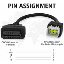 Load image into Gallery viewer, OBD Cable Fit for Delphi 6pin and fit for Benelli 6pin to 16pin Motorcycle Adapter, OBD2 Connector Compatible for Delphi/Bosch ECU Motorbike,Work with Obd1 to Obd2 Scanner Diagnostic Tool
