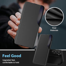 Load image into Gallery viewer, S24 Ultra Flip Case for Samsung Galaxy S24 Ultra 5G Case, Clear View Slim Fit Leather Cover for Samsung S24 Ultra Phone Case with Kickstand Rugged Heavy Duty Shockproof Bumper Shell, 6.8 Inch (Black)
