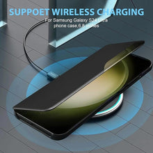 Load image into Gallery viewer, S24 Ultra Flip Case for Samsung Galaxy S24 Ultra 5G Case, Clear View Slim Fit Leather Cover for Samsung S24 Ultra Phone Case with Kickstand Rugged Heavy Duty Shockproof Bumper Shell, 6.8 Inch (Black)
