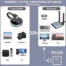 Load image into Gallery viewer, Wireless HDMI Transmitter and Receiver, Plug and Play, Wireless HDMI Extender Kit Support 2.4/5GHz for Streaming Video, Audio and File to Monitor from Laptop/Pc/Tv Box/Projector
