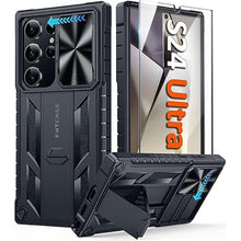Load image into Gallery viewer, FNTCASE for Samsung Galaxy S24-Ultra Case: Rugged Protective S24 Ultra 5G Mobile Phone Cover with Kickstand &amp; Slide | TPU Shockproof Textured Bumper Military Grade Drop Protection, 6.8 Inch Black
