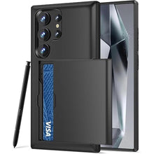 Load image into Gallery viewer, Jiunai for Samsung S24 Ultra Case with Card Holder Galaxy S24 Ultra Case Wallet Slide Pocket Credit Cards Cash License Rugged PC Shell Cell Phone Case for Samsung Galaxy S24 Ultra 5G 6.8’’ 2024 Black
