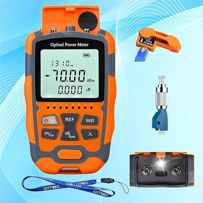 4 in 1 Portable Optical Fiber Power Meter & Visual Fault Locator, Universal Interface FC/SC/ST, LED Lighting & RJ45 Tester