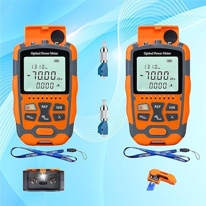 4 in 1 Portable Optical Fiber Power Meter & Visual Fault Locator, Universal FC/SC/ST Interface, LED Lighting & RJ45 Tester, 2pcs