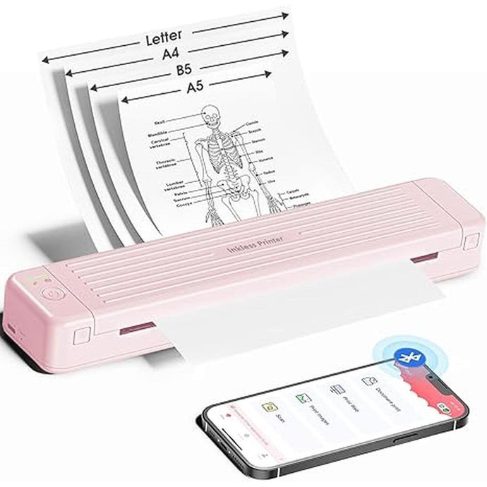 Mobile Portable Wireless Printer, P831 Portable Thermal Transfer Printer, Bluetooth & Inkless, 300DPI, Support US Letter/A4/A5/B5 Plain Paper, Ideal for Business Travel