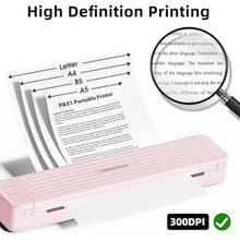 Load image into Gallery viewer, Mobile Portable Wireless Printer, P831 Portable Thermal Transfer Printer, Bluetooth &amp; Inkless, 300DPI, Support US Letter/A4/A5/B5 Plain Paper, Ideal for Business Travel
