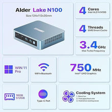 Load image into Gallery viewer, Mini PC 12th Gen N100 (3.4GHz) Mini Desktop Computers 16GB DDR4 RAM 512GB SSD Micro PC Support HD 4K@60HZ UHD Dual Display Small PC Computer USB3.0/WiFi5/BT4.2/LAN 1000Mbps Business Home Office
