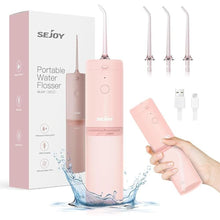 Load image into Gallery viewer, Water Flosser Dental Oral Irrigator Teeth Cleaner Portable Travel Rechargeable Cordless,IPX7 Electric Plaque Remover 3 Modes 3 Jet Tips 140ml (Pink)
