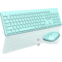 Load image into Gallery viewer, Wireless Keyboard and Mouse Comb, VEILZOR 2.4G Ultra-Slim USB Keyboard Mouse Set, Water-Dropping Keycaps, 12 Shortcuts, Wireless Keyboard for PC Laptop Windows XP/7/8/10, Vista, Mac (Green)

