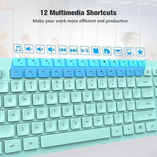 Load image into Gallery viewer, Wireless Keyboard and Mouse Comb, VEILZOR 2.4G Ultra-Slim USB Keyboard Mouse Set, Water-Dropping Keycaps, 12 Shortcuts, Wireless Keyboard for PC Laptop Windows XP/7/8/10, Vista, Mac (Green)
