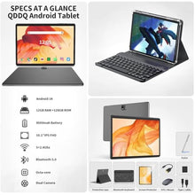 Load image into Gallery viewer, QDDQ Android Tablet with Keyboard, Android 14 Tablet, 12(6+6) GB+128GB, 1TB Expand, 2 in 1, Mouse, Stylus, 8000mAh Battery, 2.4G/5G WiFi, GPS, Silver Case
