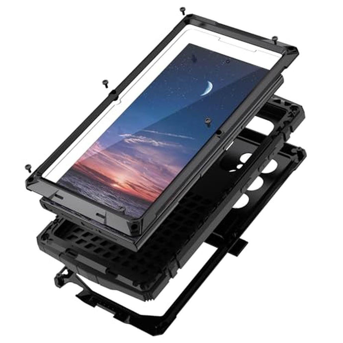 Newhalper Samsung Galaxy S24 Ultra Phone Case Black | Built in Screen Protector, Kickstand, Military-Grade Protection, Heavy Duty, Rugged, Aluminium Metal